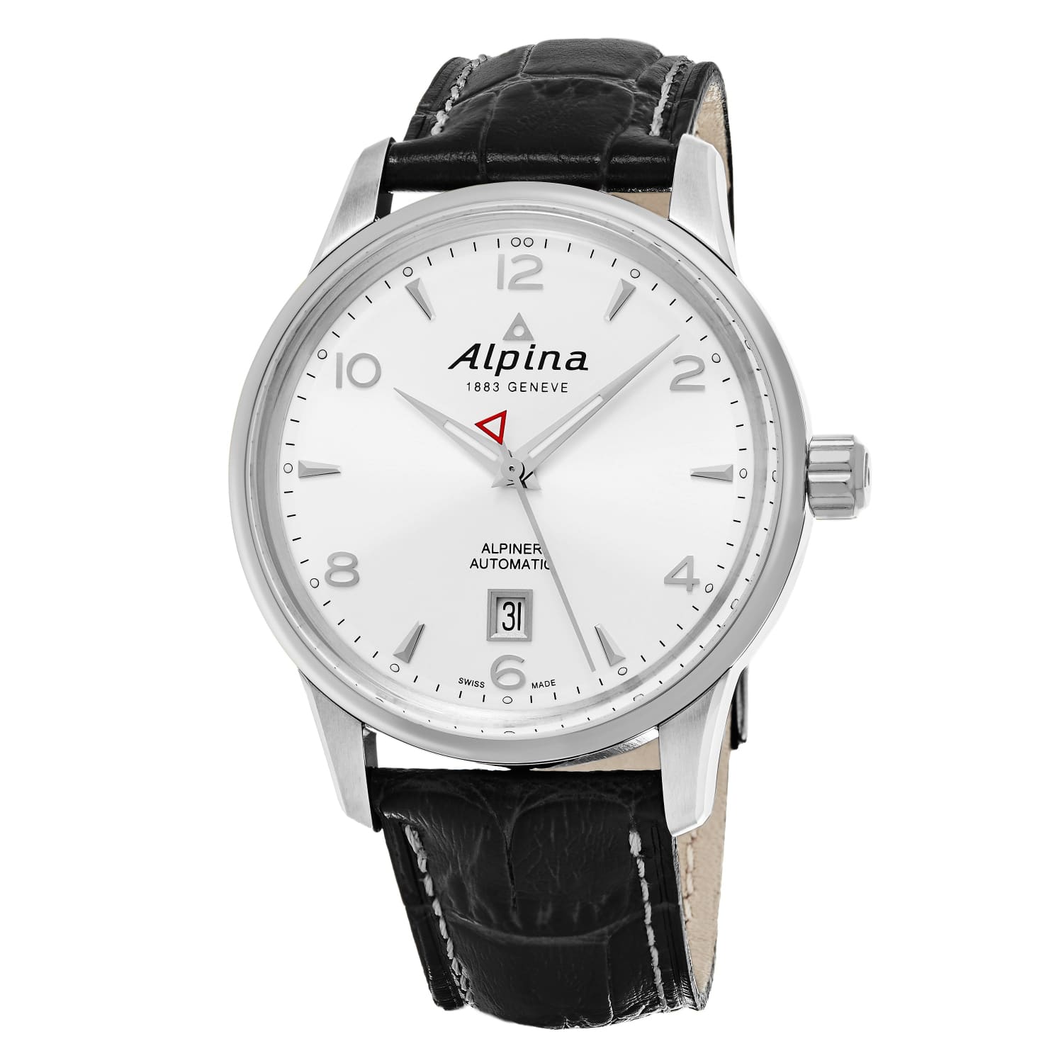 Alpina Men’s AL-525S4E6 ’Alpiner’ Silver Dial Black Leather 
