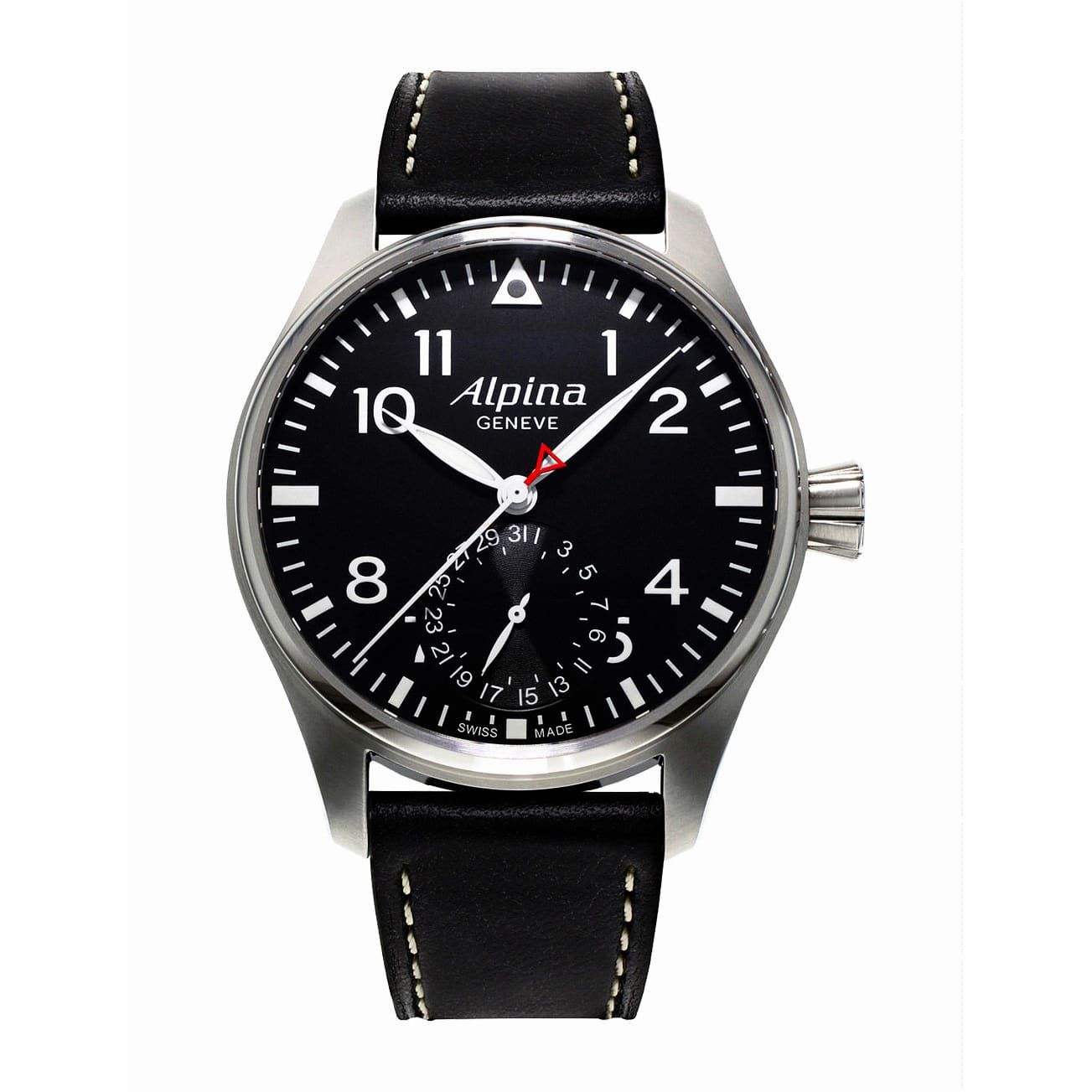 Alpina Men’s AL-710B4S6 ’Aviation’ Black Dial Black Leather 