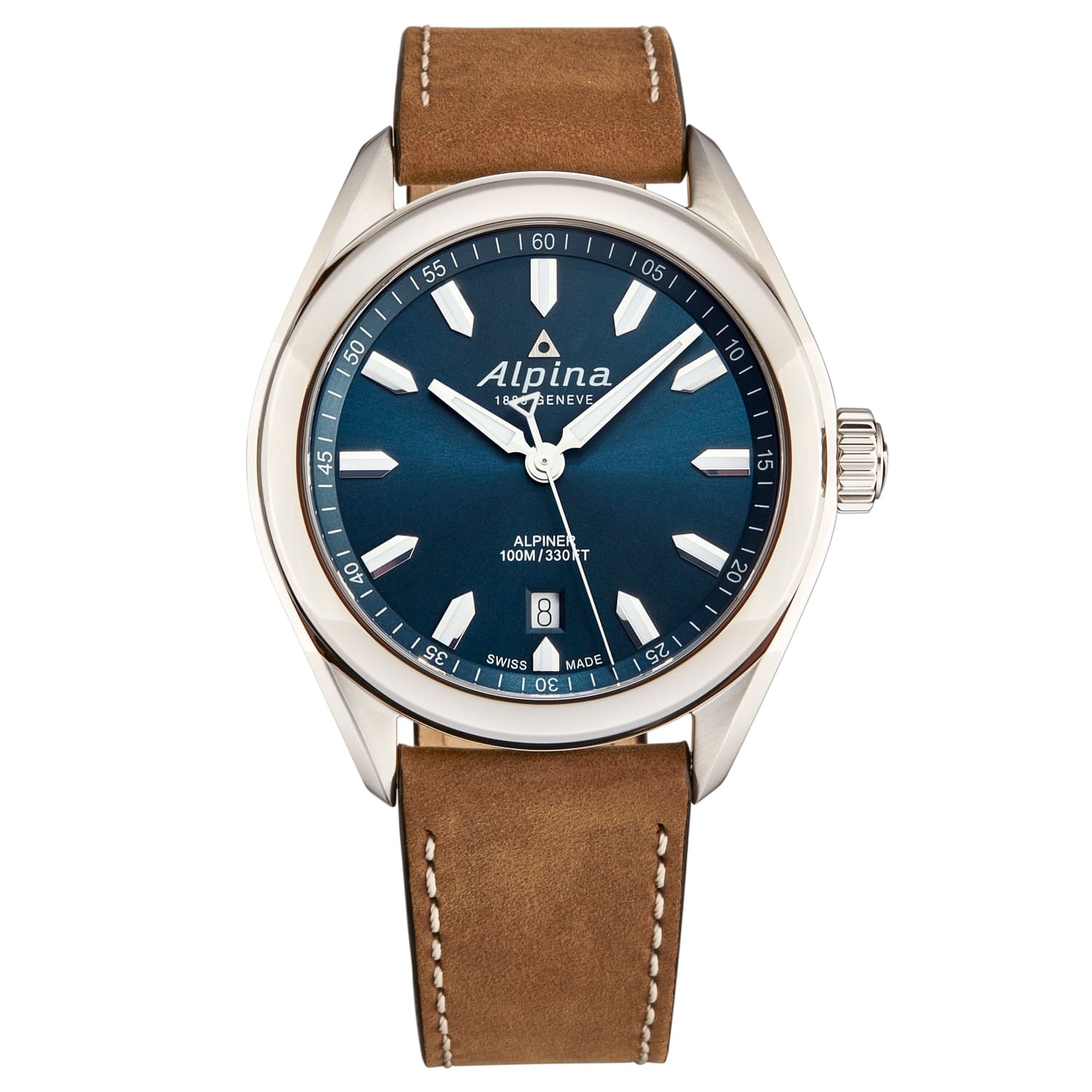 Alpina Men’s AL240NS4E6 ’Alpiner’ Blue Dial Brown Leather 