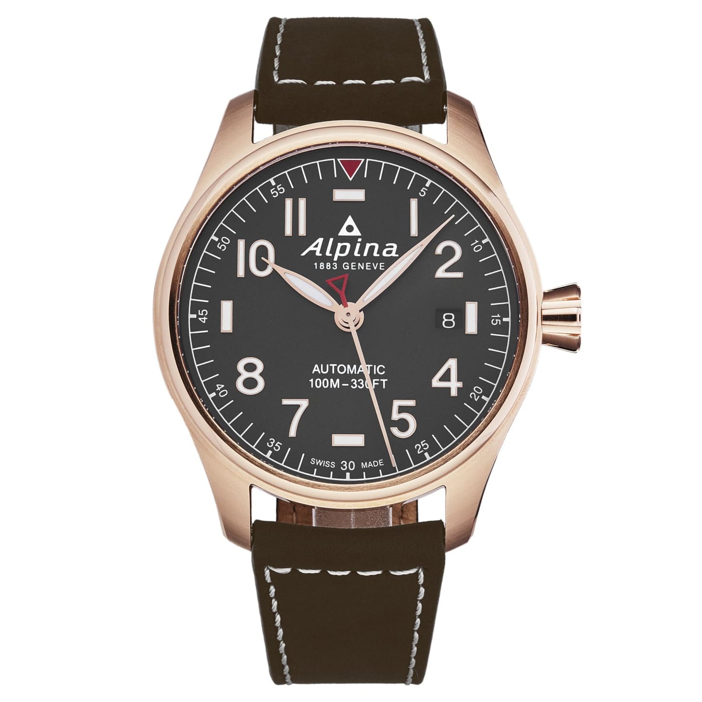 Alpina Mens ’Startimer Pilot’ Grey Dial Brown Leather Strap 