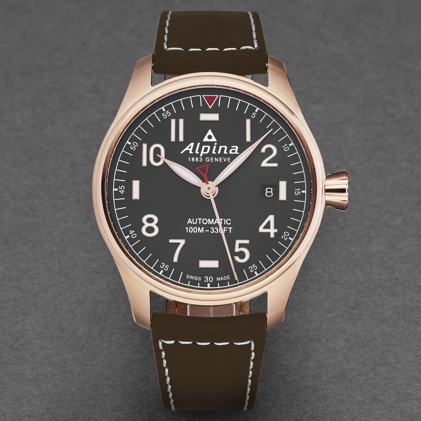 Alpina Mens ’Startimer Pilot’ Grey Dial Brown Leather Strap 