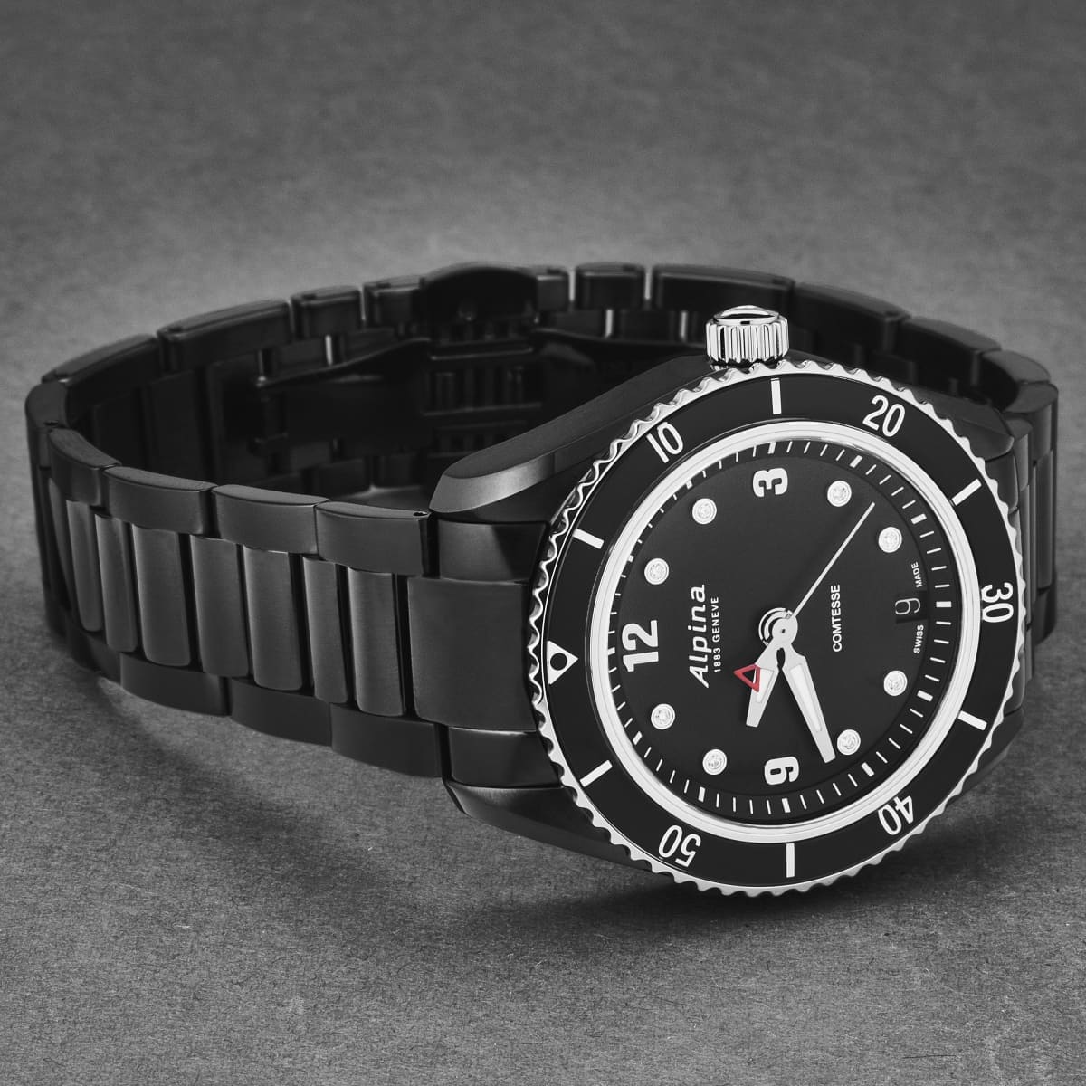 Alpina Womens ’Comtesse’ Black Dial Stainless Steel Bracelet Quartz Watch AL-240BD3FBC6B - On sale