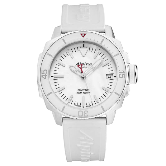 Alpina Womens ’Comtesse’ White Mother of Pearl Dial Rubber Strap Quartz Watch AL-240MPW2VC6 - On sale