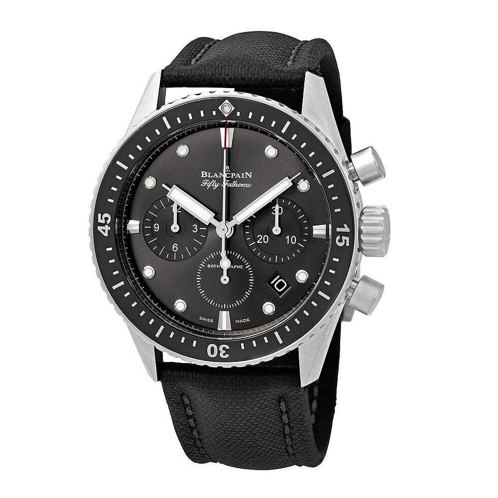 Blancpain 5200-1110-B52A Fifty Fathoms Bathyscaphe Meteor Grey Dial Black Sail Canvas Chronograph Watch 7297425246028
