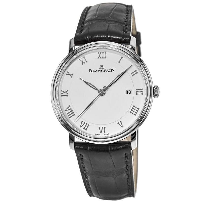 Blancpain 6651-1127-55B Villeret Ultraplate White Dial Men's Black Leather Automatic Watch 7613297304923