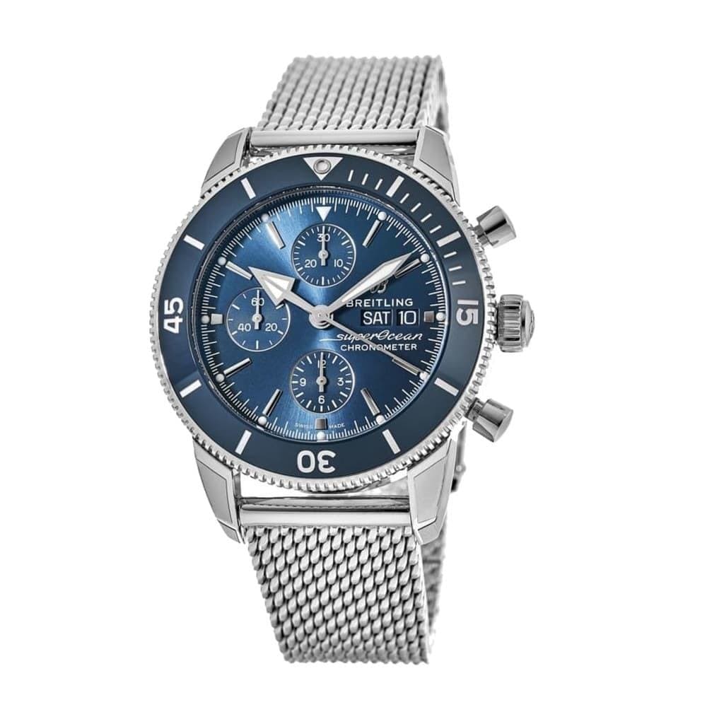 Breitling A13313161C1A1 Superocean Heritage II Blue Dial Men's Stainless Steel Mesh Chronograph Watch 842047143599