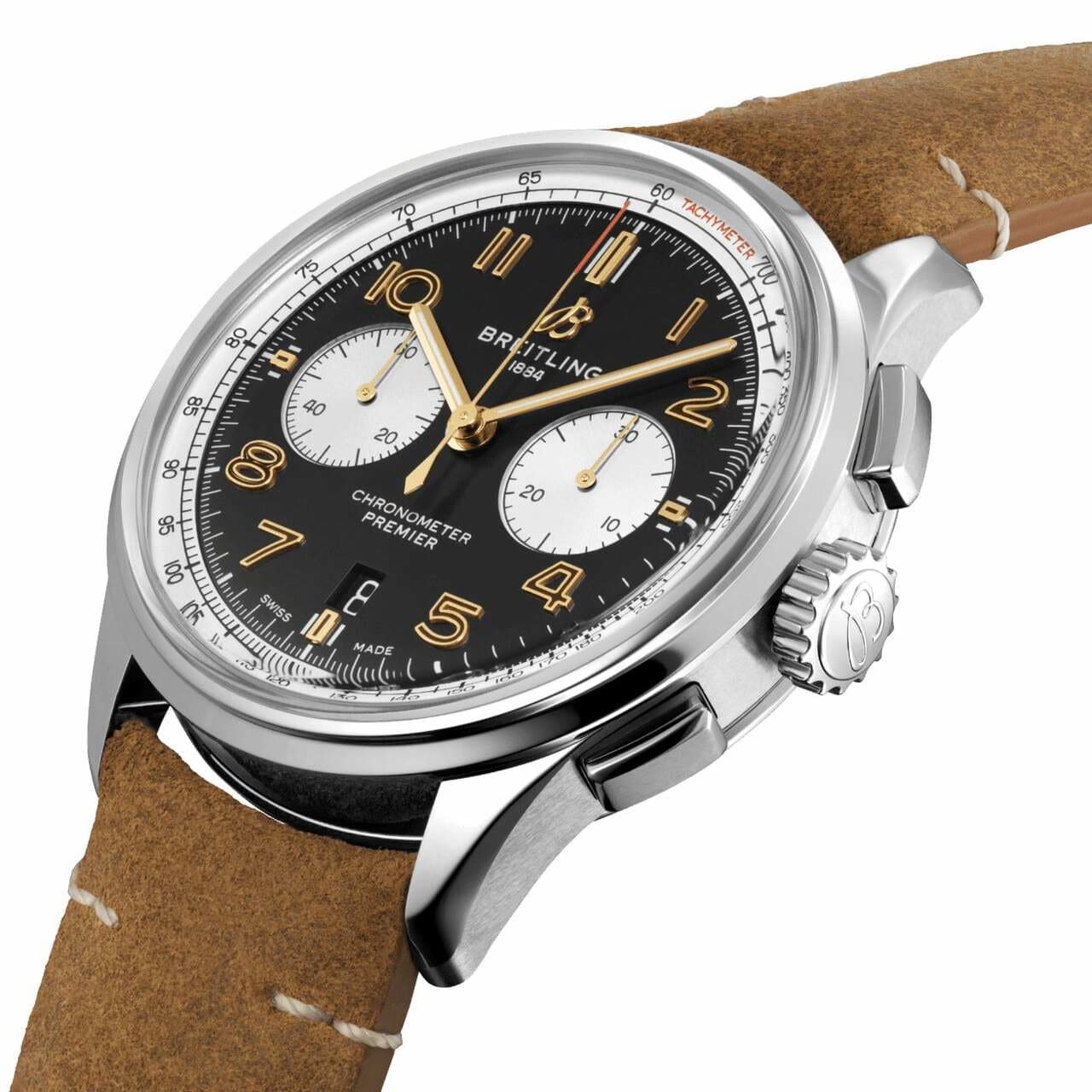 Breitling AB0118A21B1X1 Premier B01 Black Dial Men's Brown Leather Chronograph Watch 842047177594