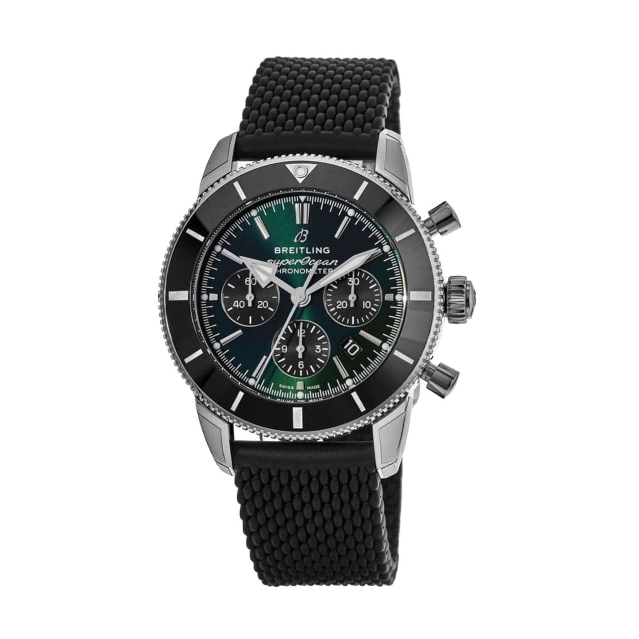 Breitling AB01621A1L1S1 Superocean Heritage II Green Dial Men's Black Rubber Chronograph Watch