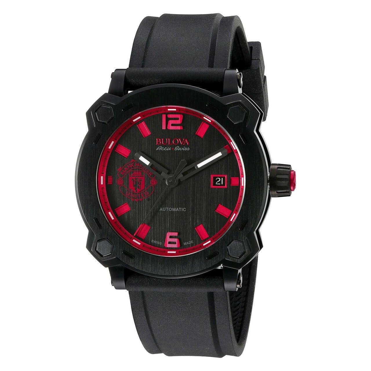 Bulova 65B165 Accu Swiss Percheron Manchester United Special Edition Black Automatic Men's Watch 042429515888