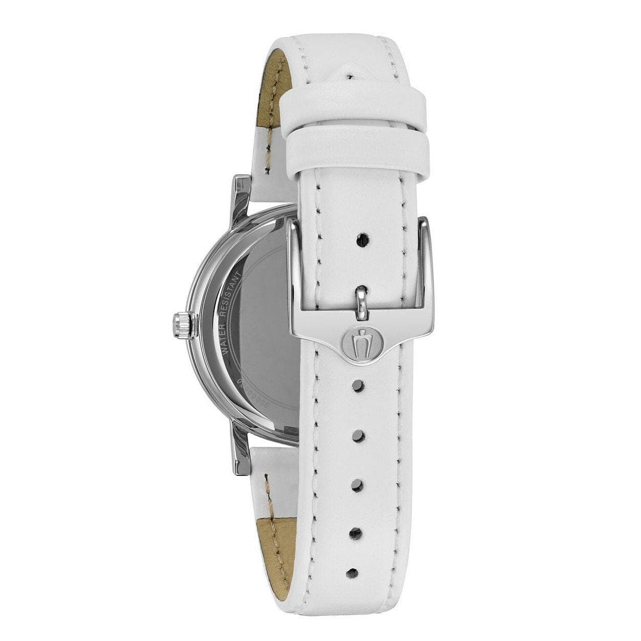 Bulova 96L245 Mother of Pearl Dial Swarovski Accent White Leather Women's Watch 042429548275