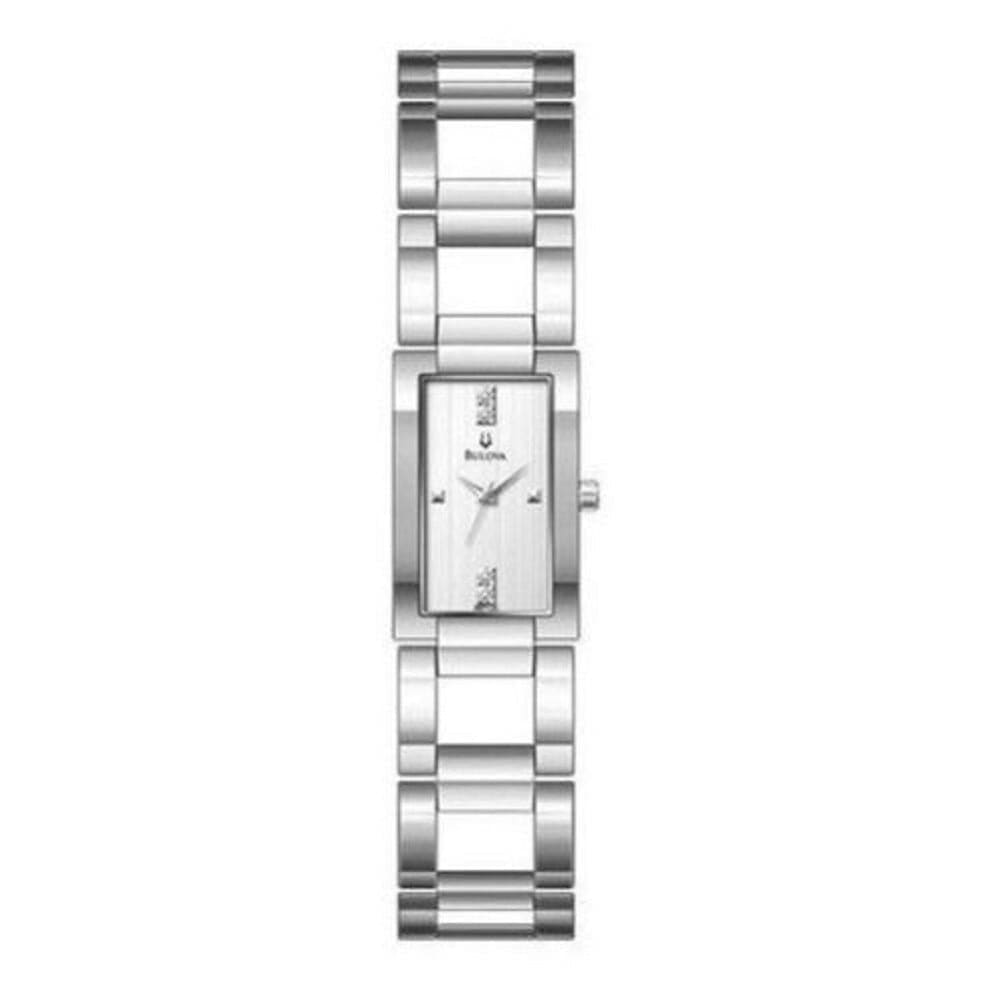 Bulova 96P120 Silver Tone Crystal Accent Women's Rectangular Watch 042429479913