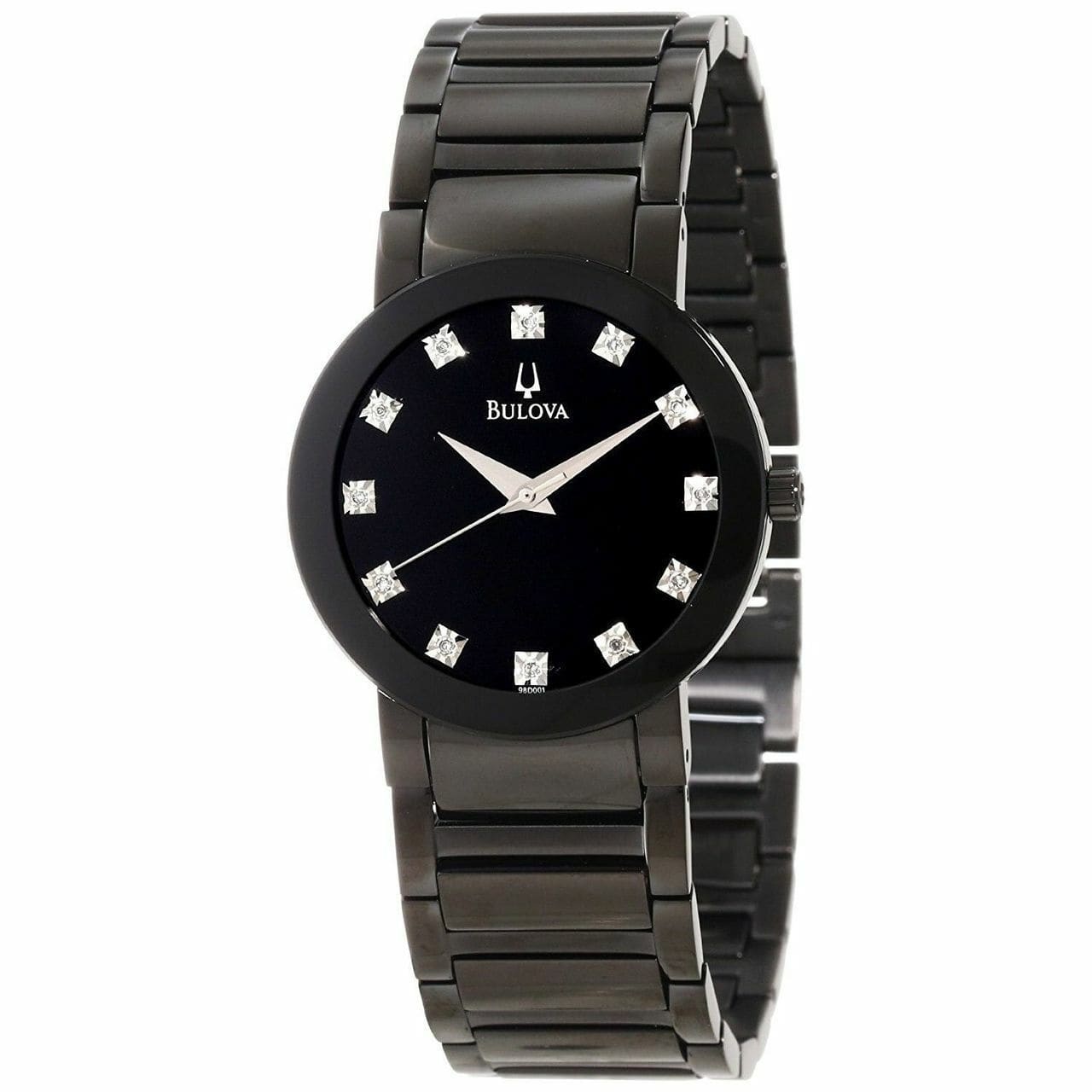 Bulova 98D001 Black Stainless Diamond Accent Marker Men's Watch 042429434547