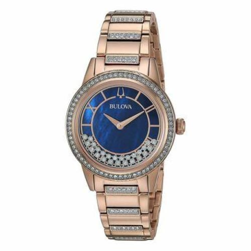 Bulova 98L247 Turnstyle Rosegold Tone Crystal Accent Blue 