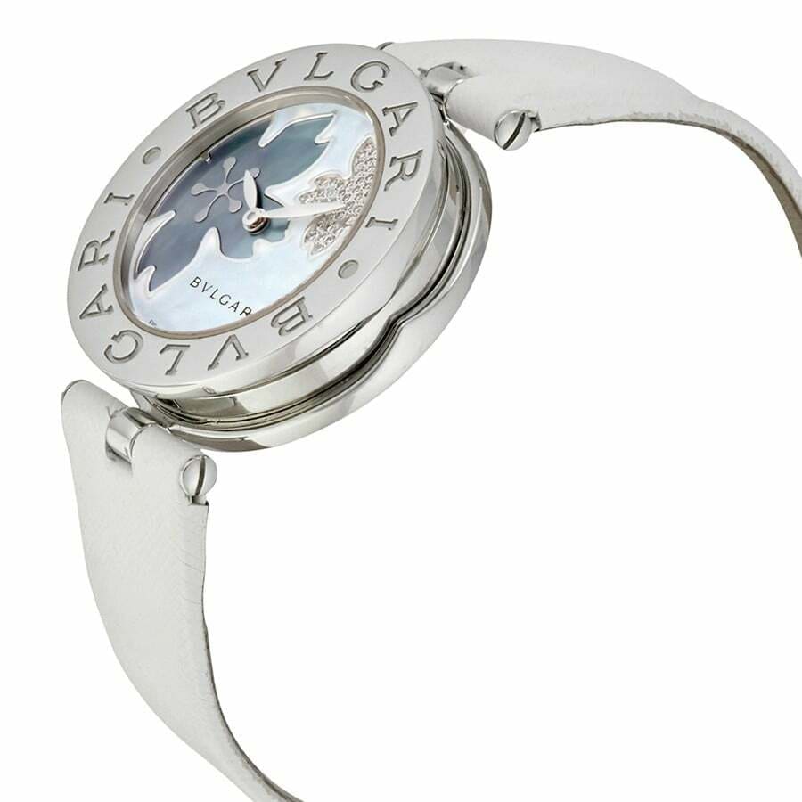 Bvlgari 101900 BZ30FDSL B.Zero1 Mother of Pearl Flower Motif Dial White Leather Watch 