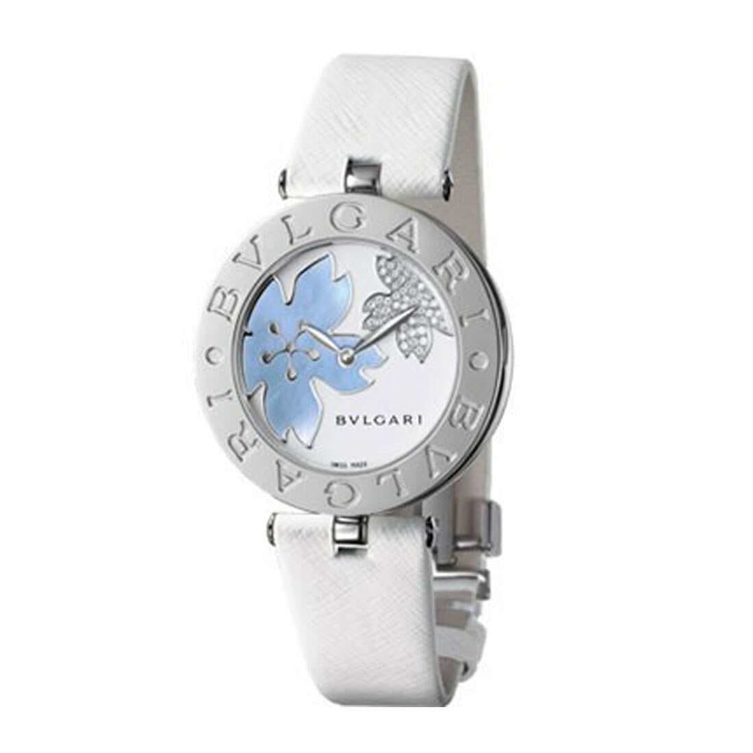 Bvlgari 101900 BZ30FDSL B.Zero1 Mother of Pearl Flower Motif Dial White Leather Watch