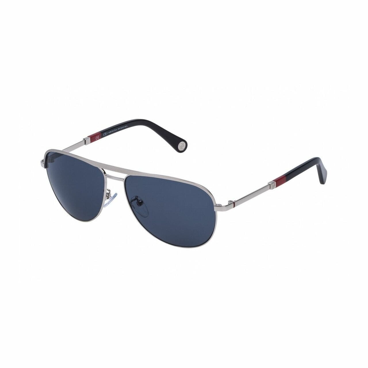 Carolina Herrera SHE086-589 Silver Metal Blue Lens Men's Pilot Sunglasses