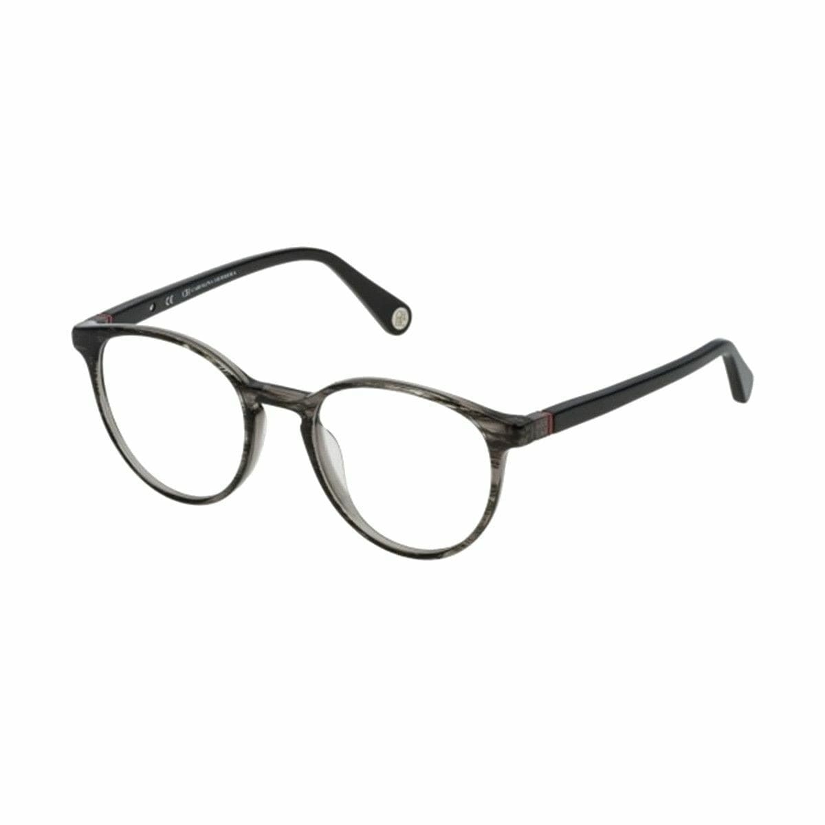 Carolina Herrera VHE766-01EX Shiny Striped Grey Round Women's Acetate Eyeglasses