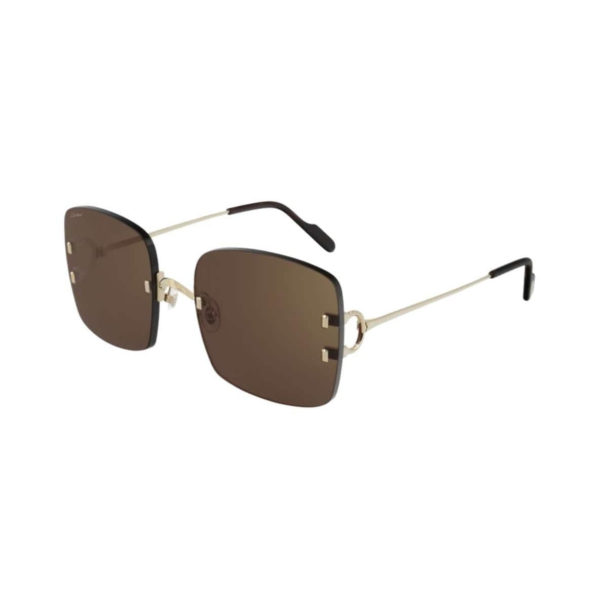 Cartier CT0153S-002 Gold Square Brown Lens Women's Metal Sunglasses