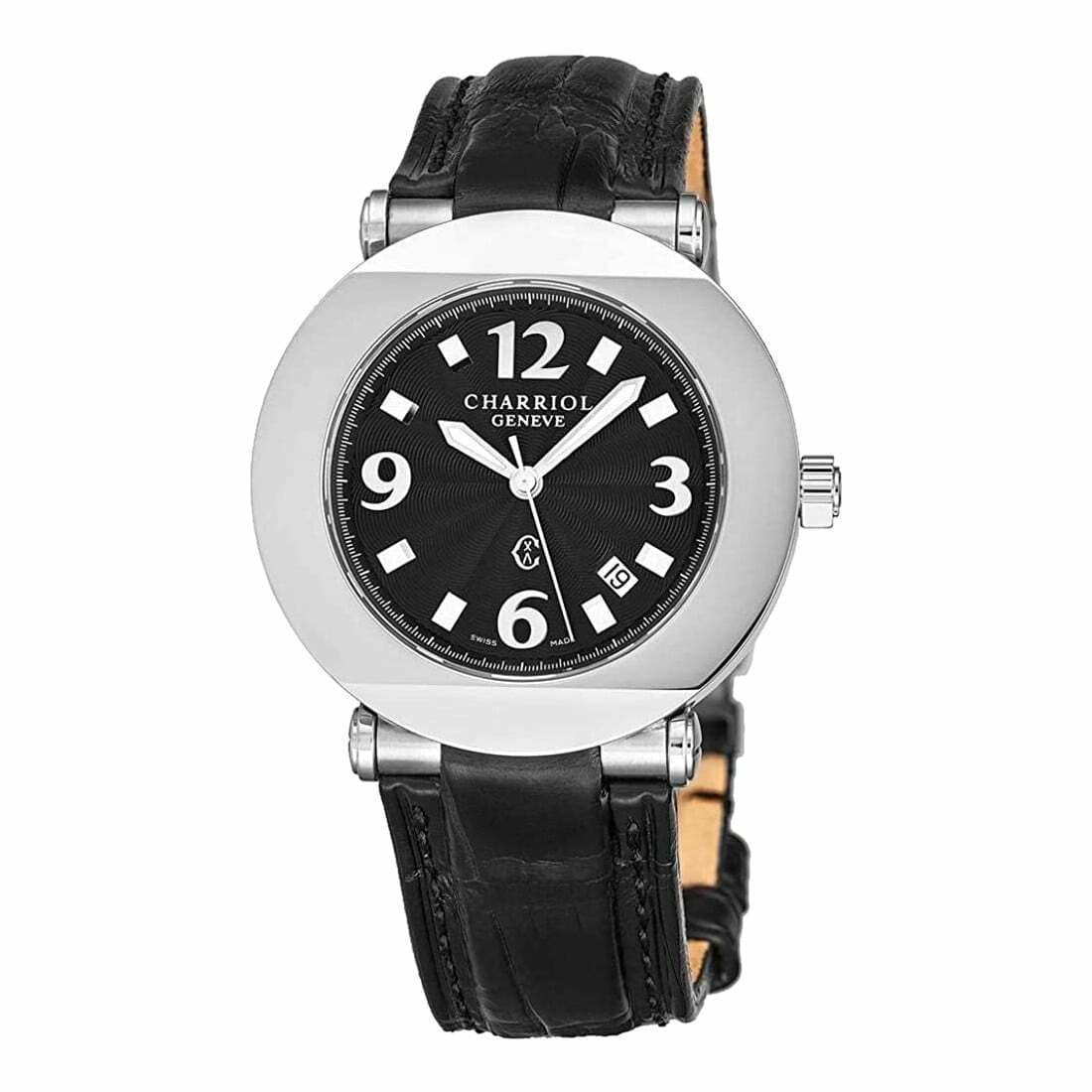 Charriol CCR381912387 Columbus Black Dial Men's Leather Quartz Watch 