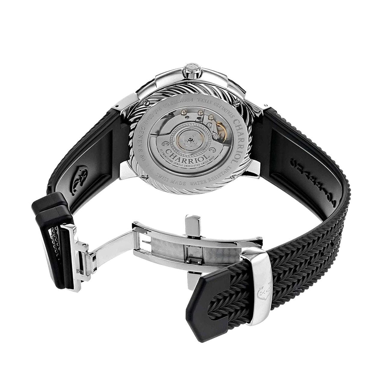 Charriol CE443AB173003 Celtica Silver Dial Men's Black Rubber Automatic Watch 818210307402