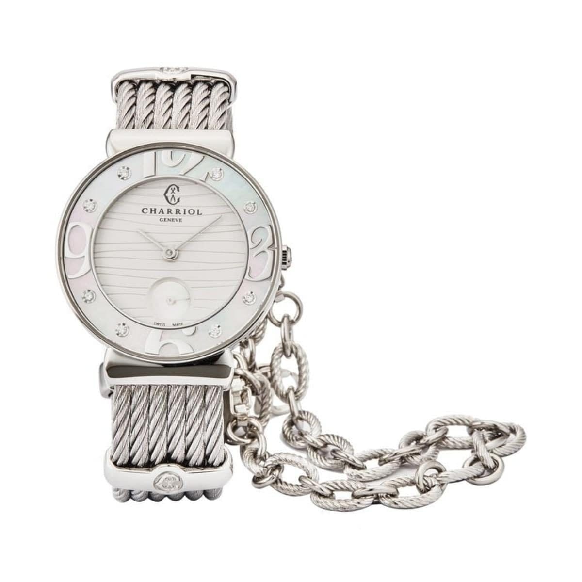 Charriol ST30SWAD560039 St Tropez Stainless Chevron Cable White Mother of Pearl Dial Watch 