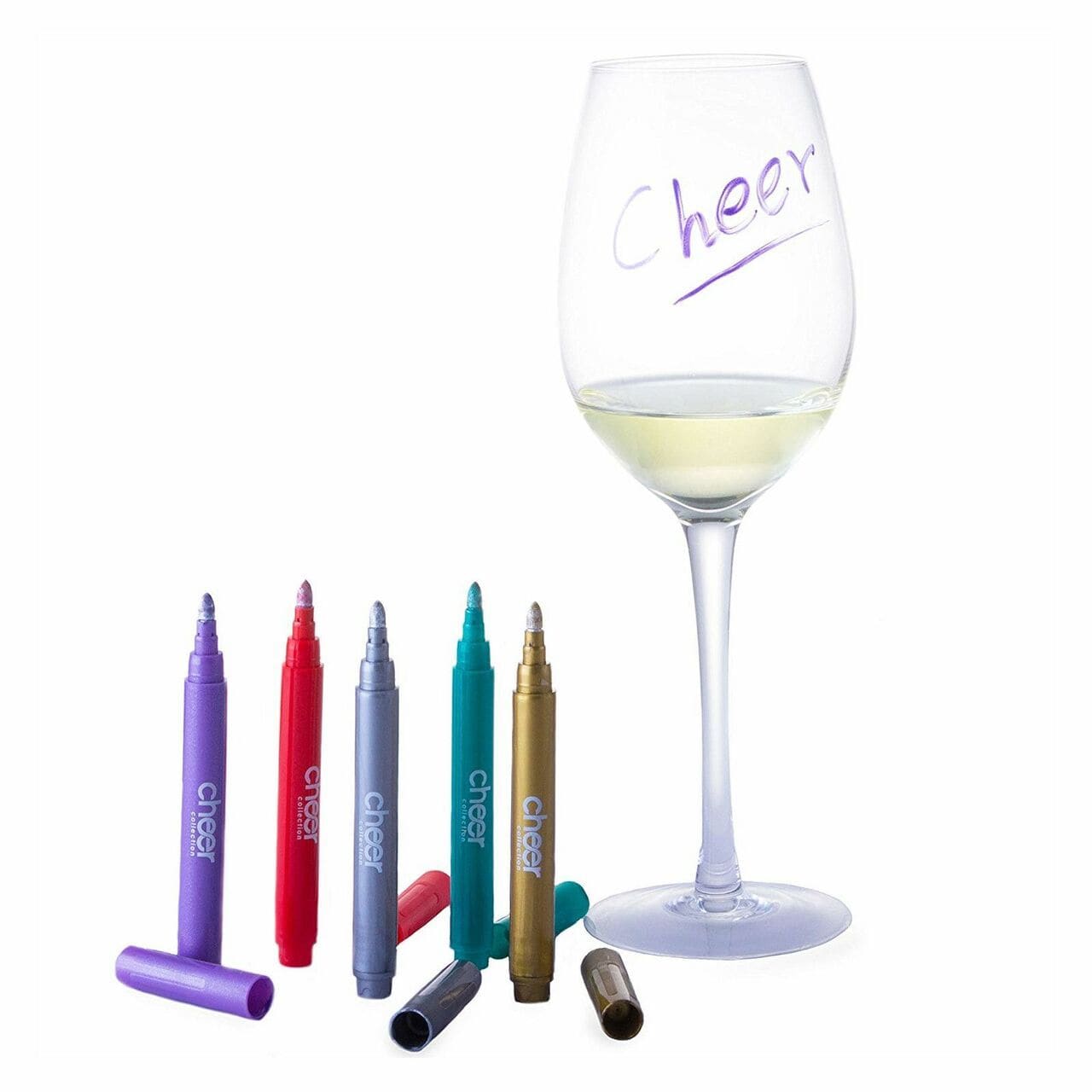 Cheer Collection Wine Glass Metallic Colors Markers Pack of 5 723169678445