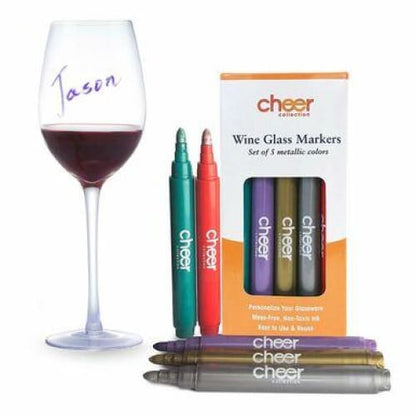 Cheer Collection Wine Glass Metallic Colors Markers Pack of 