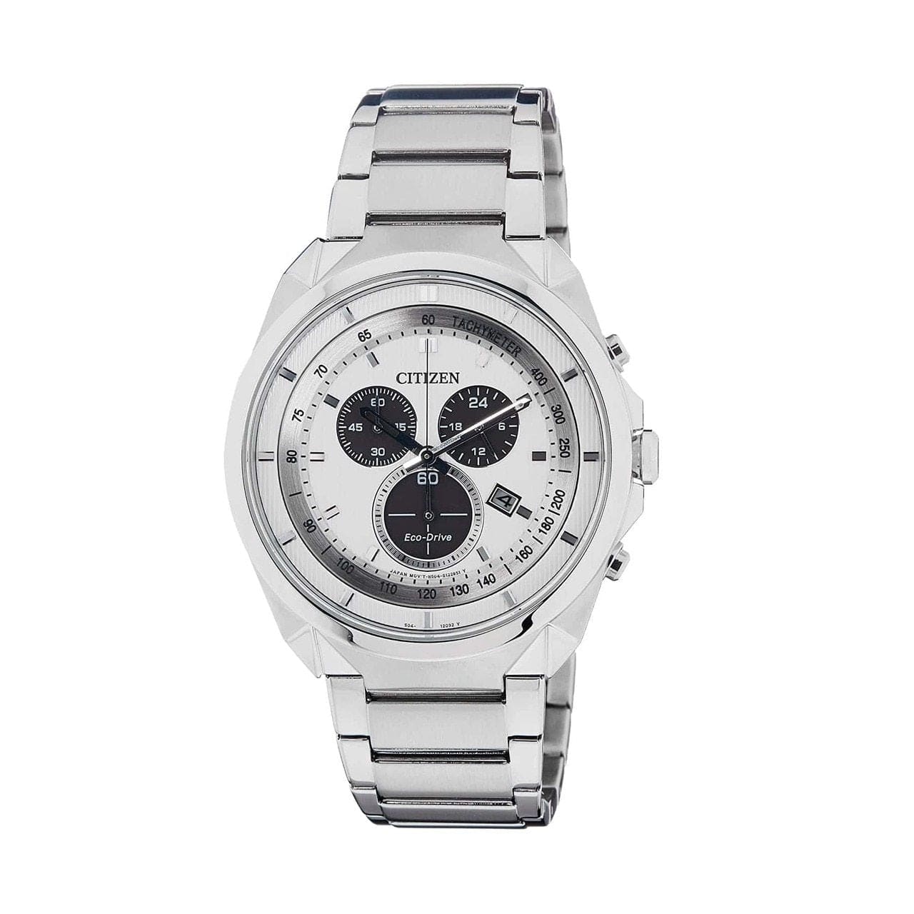 Citizen AT2150-51A Silver Stainless Steel White Dial Men's Tachymeter Chronograph Watch 748579558644