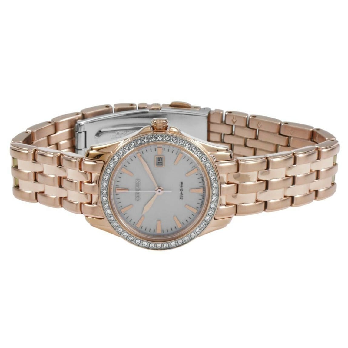Citizen Eco-Drive EW1903-52A Ladies Silhouette Crystal Rose Goldtone Stainless Steel Watch 013205107962