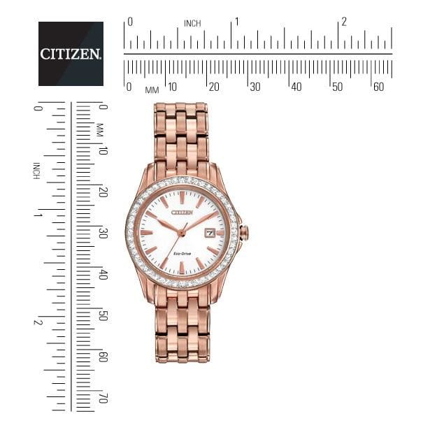 Citizen Eco-Drive EW1903-52A Ladies Silhouette Crystal Rose Goldtone Stainless Steel Watch 013205107962