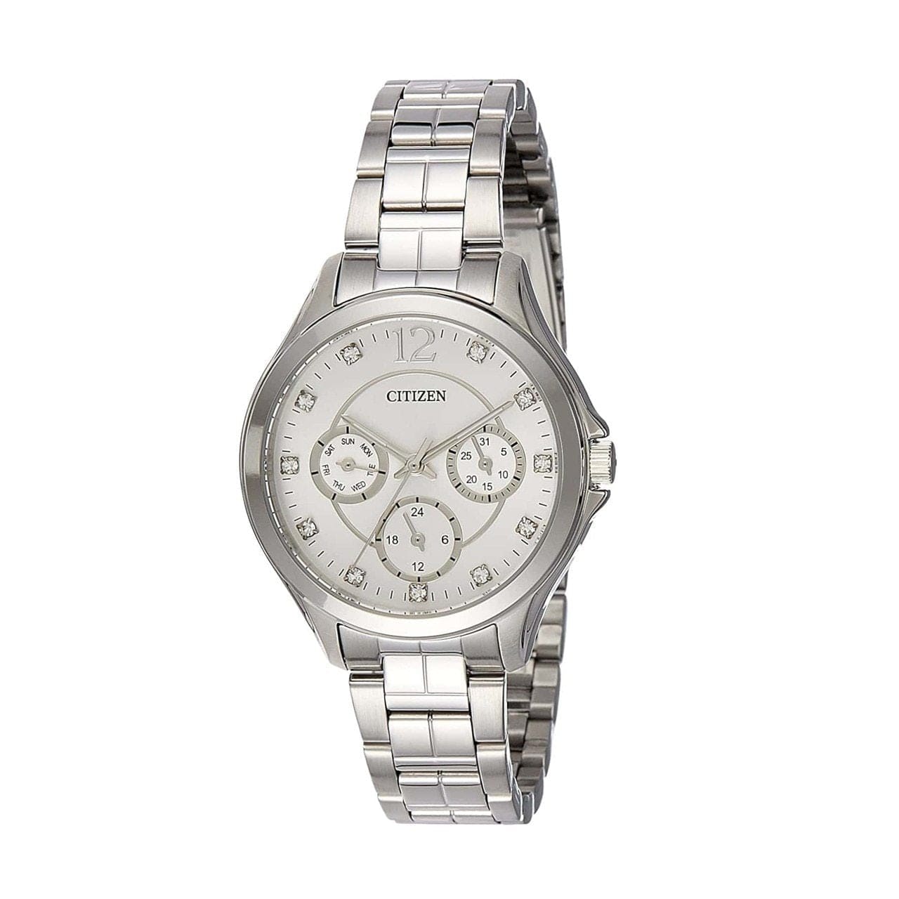 Citizen ED8140-57A Silver Stainless Steel White Dial Women's Multi-Function Watch 4974374241375