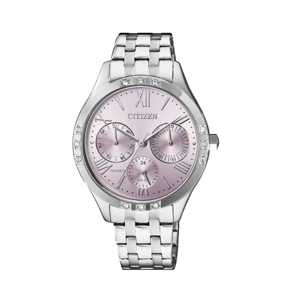 Citizen ED8170-56X Silver Stainless Steel Pink Dial Women's Multi-Function Watch 4974374270887