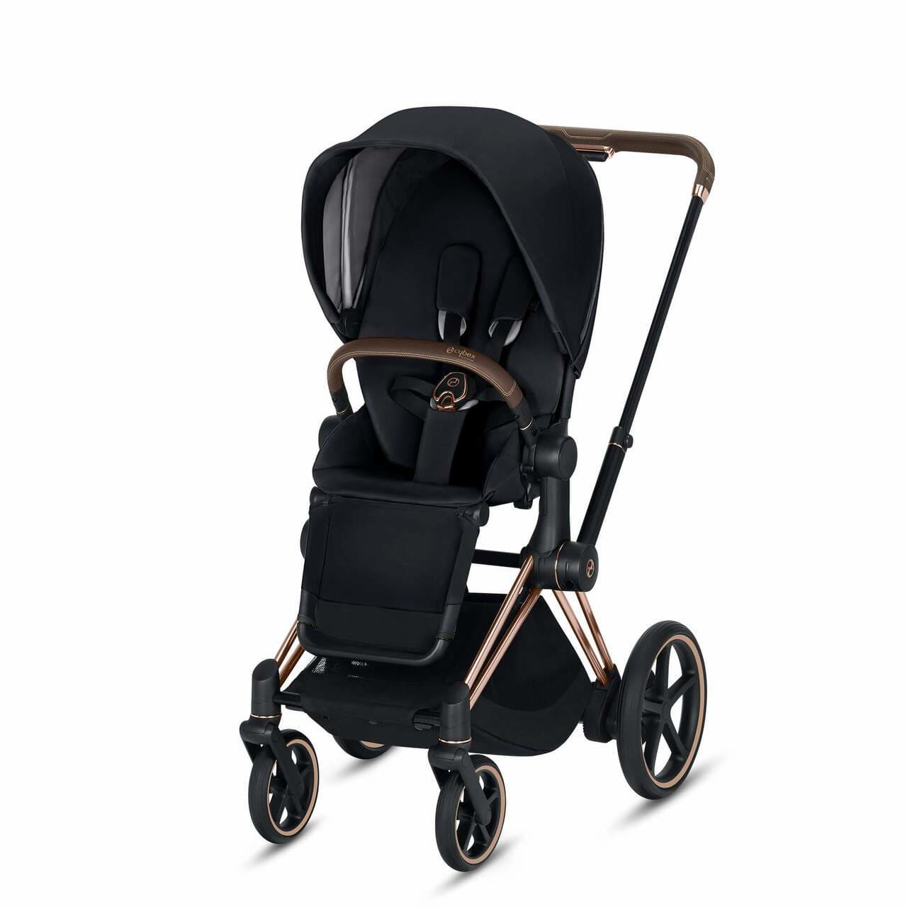 CYBEX ePriam 3-in-1 Travel System Frame in Rose Gold with Brown Details Baby Stroller – Premium Black 519003333 4058511701493
