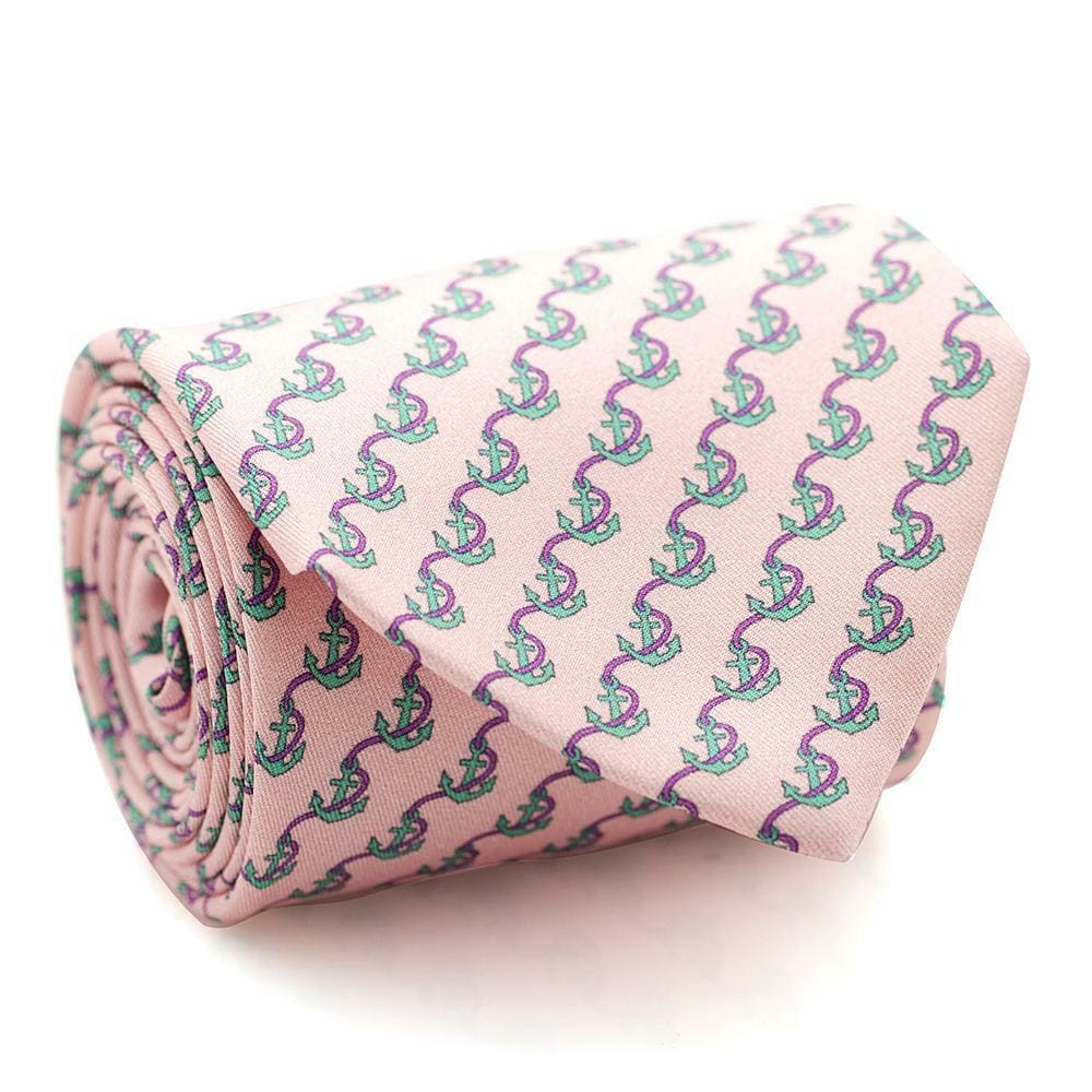 Davidoff Neckties For Men Hand Made Italian Silk Neck Tie - Pink Rose Boat Anchor Pattern 22651