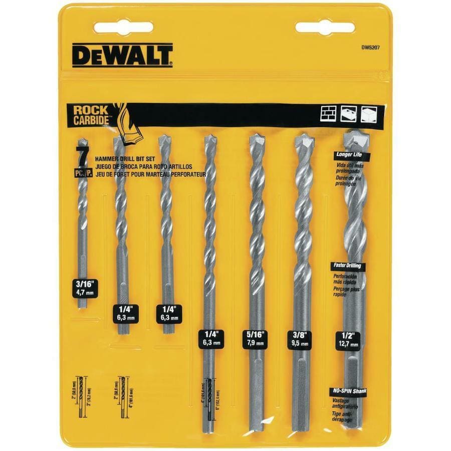 DEWALT Premium 7-Piece Carbide Masonry Drill Bit for Hammer Drill DW5207 028874052079