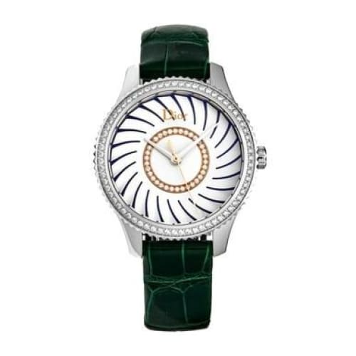 Dior CD152112A001 Montaigne White Dial Women’s Green Leather