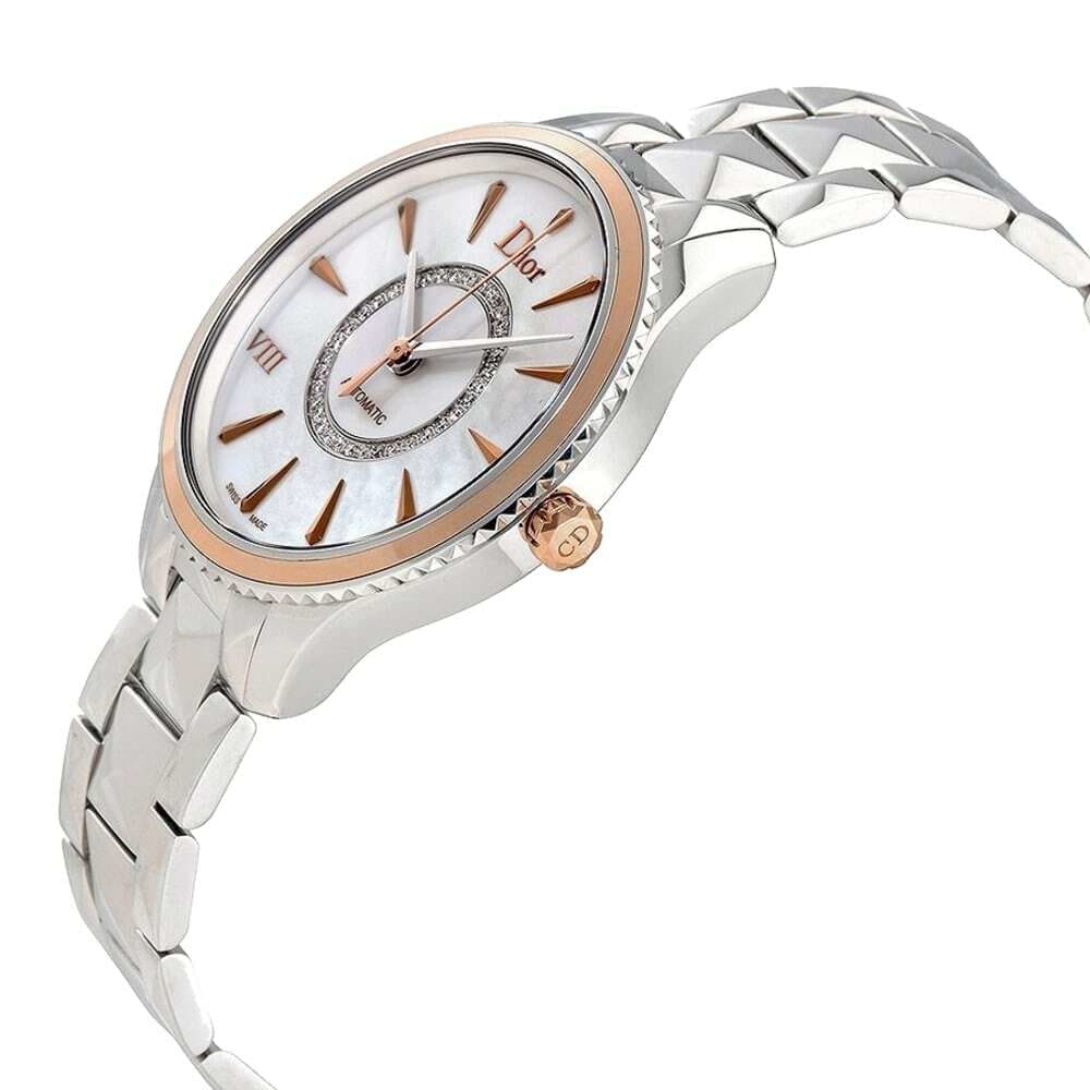 Dior CD1535I0M001 VIII Montaigne Silver Stainless Steel Mother of Pearl Diamond Dial Watch 683498483281