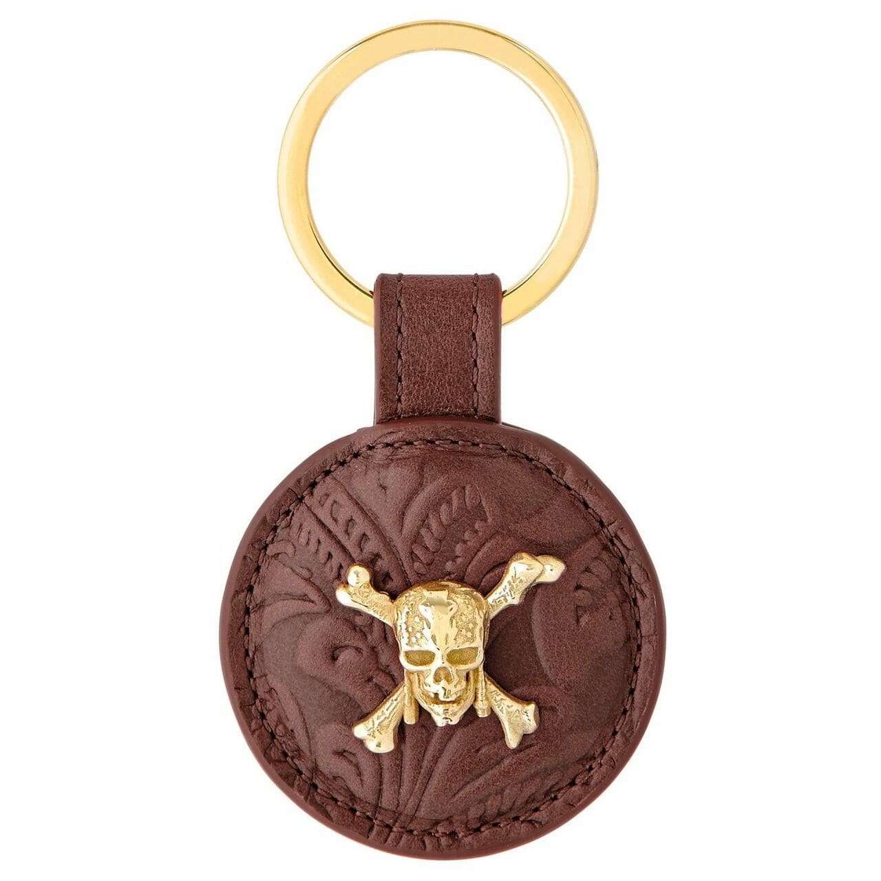 S.T. Dupont Pirates of the Caribbean Embossed Brown Cowhide Leather Key Ring 003101PC 3597390234629