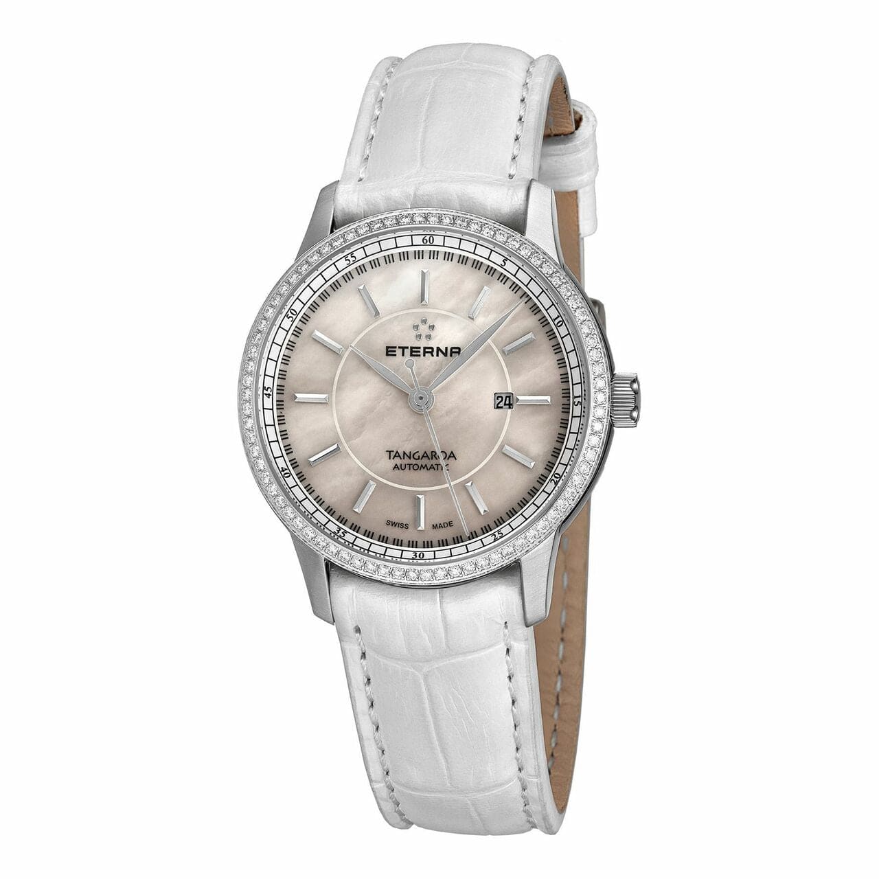 Eterna 2947.50.61.1293 Tangaroa Mother of Pearl Dial Diamond Bezel Women's Automatic Leather Watch 7640157162157