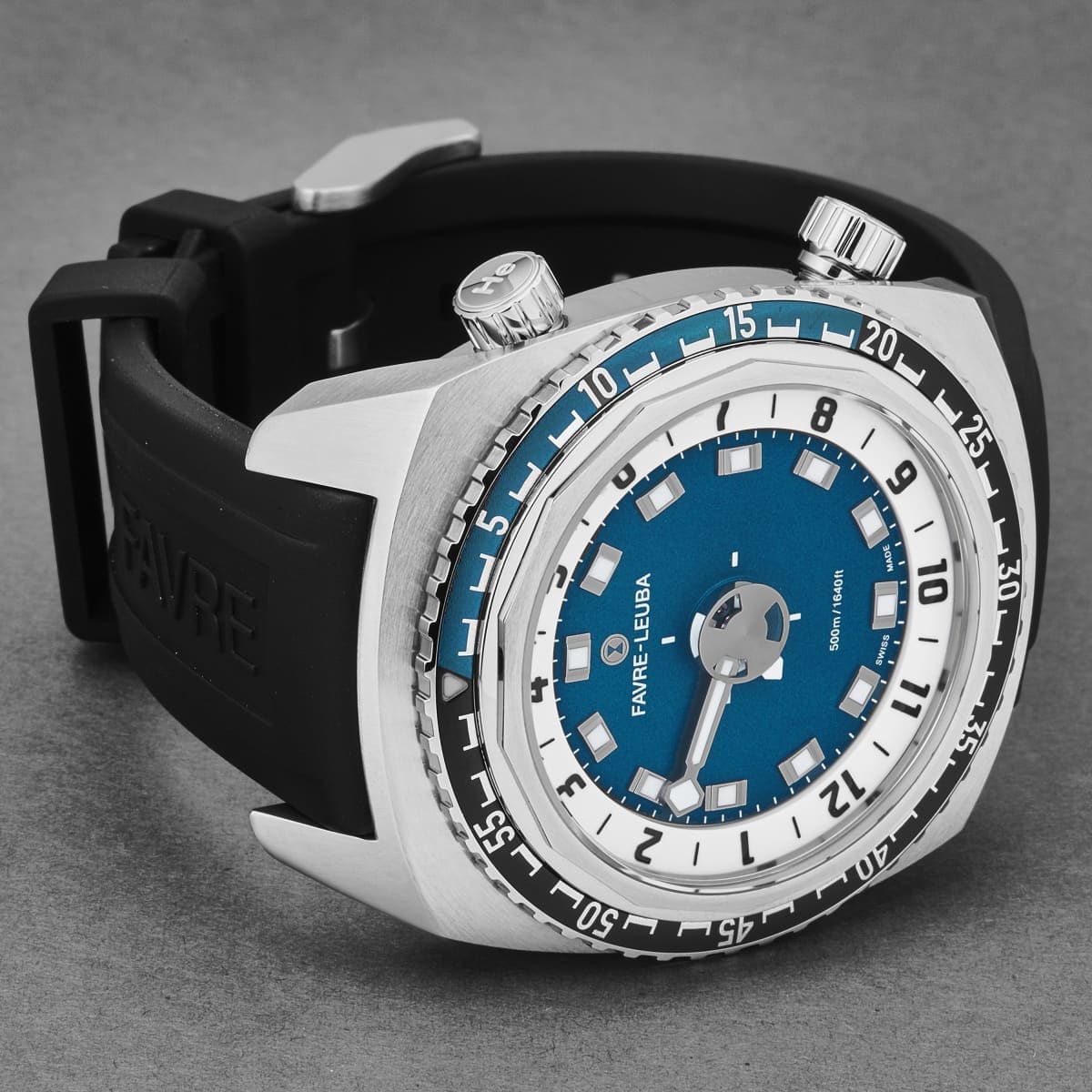 Favre-Leuba Men’s 00.10101.08.52.31 ’Raider Harpoon’ Blue White Dial Black Rubber Strap Automatic Watch - On sale
