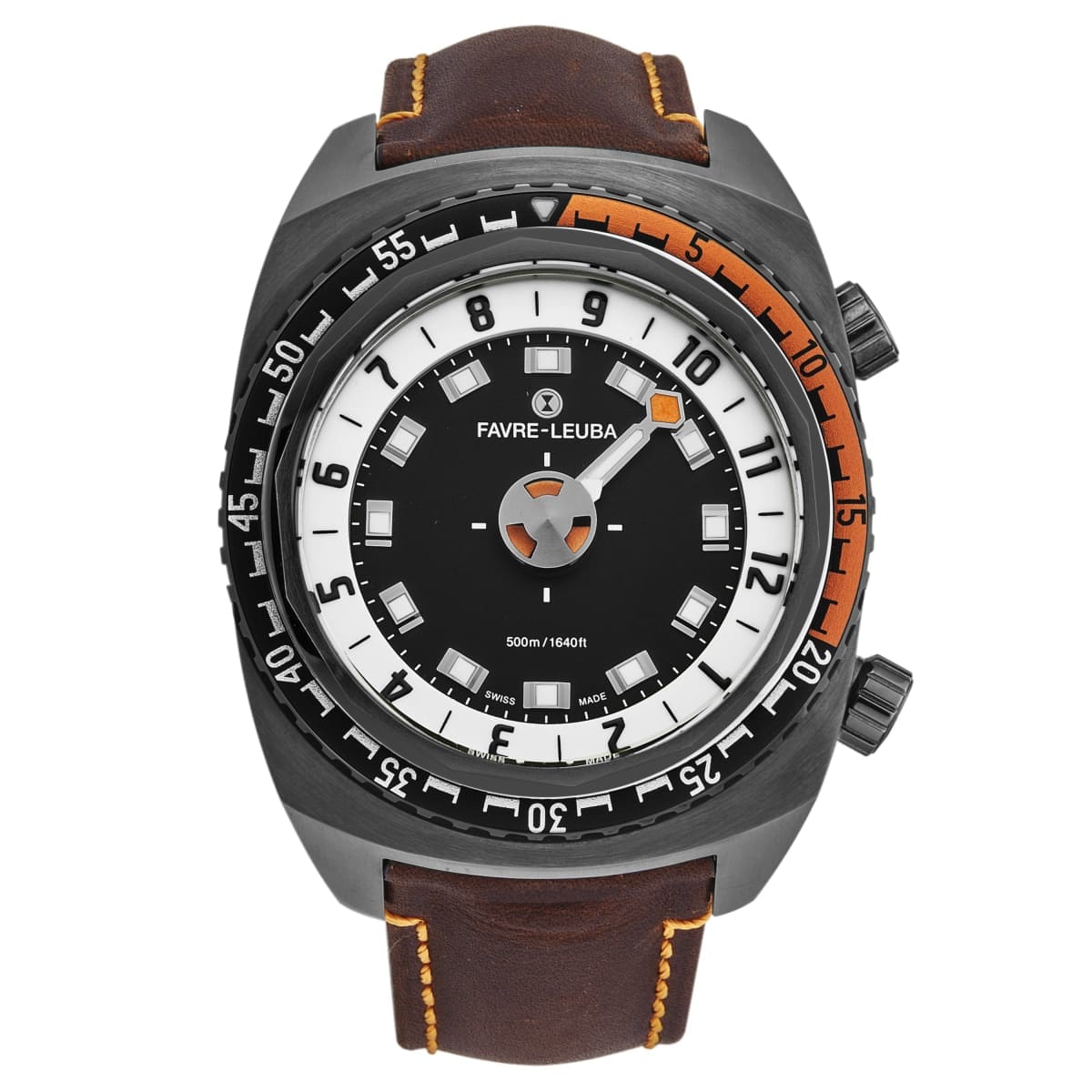 Favre-Leuba Men’s 00.10101.09.13.44 ’Raider Harpoon’ Black White Dial Brown Leather Strap Automatic Watch - On sale