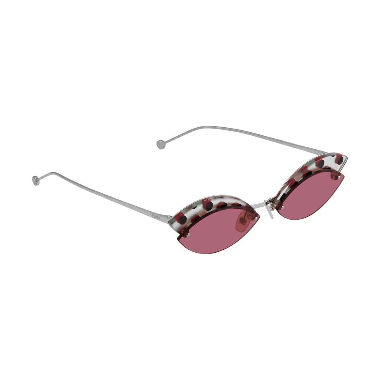 Fendi FF 0370/S-8CQ/4S Silver Cat-Eye Pink Polka Dot Lens Steel Sunglasses 716736180786