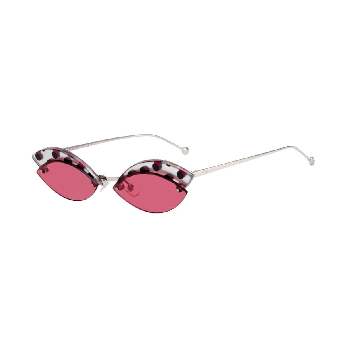 Fendi FF 0370/S-8CQ/4S Silver Cat-Eye Pink Polka Dot Lens Steel Sunglasses 716736180786