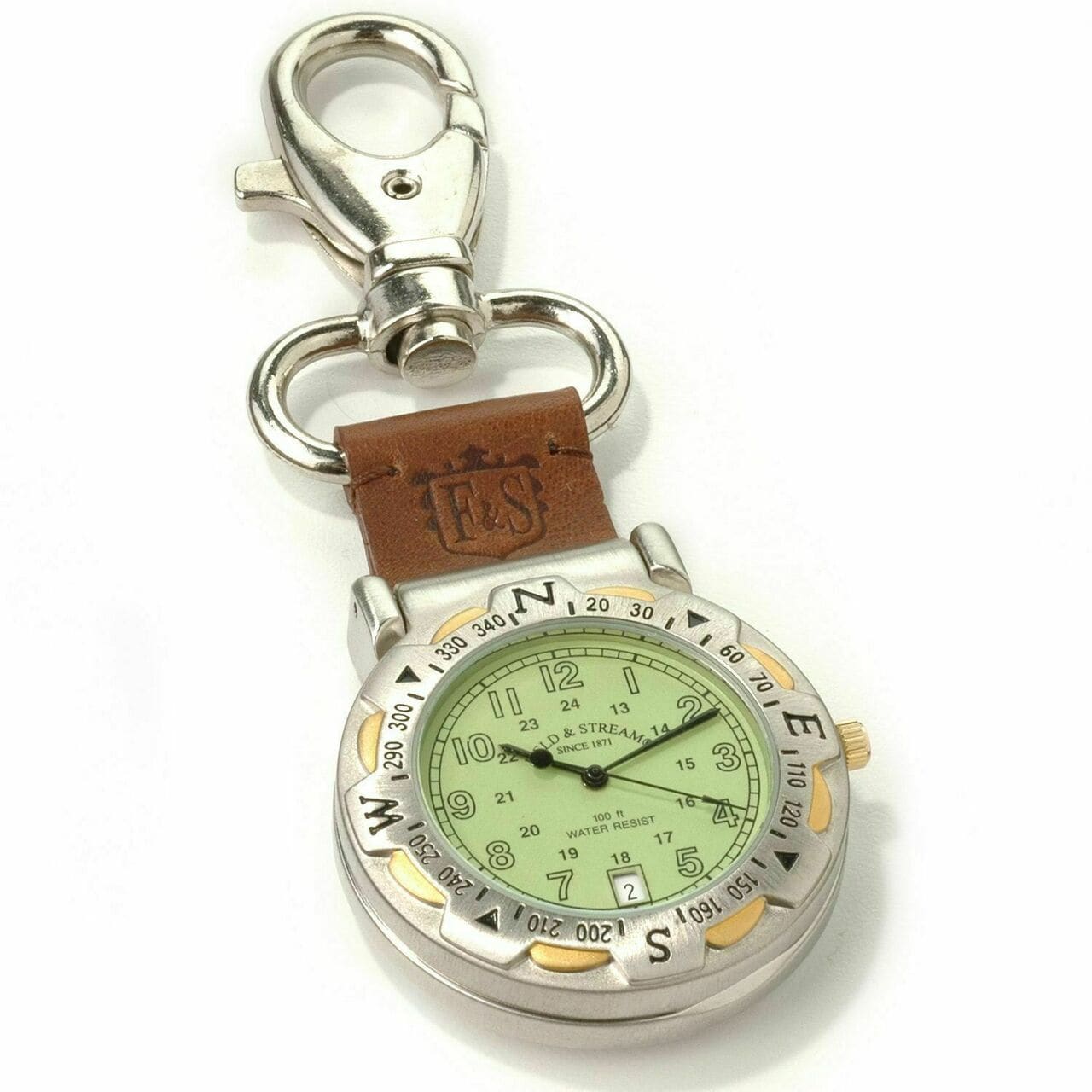 Field & Stream F25FOBL Camp Master Green Dial Multi-Function Compass Leather Pocket Watch 4943353135868
