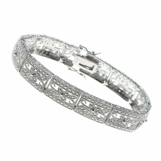 Finesque Sterling Silver 1/10ct TDW Diamond Filigree Flower Bracelet (I-J, I2-I3)