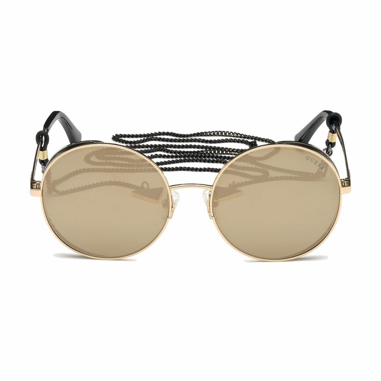 Guess GU7606-32G Gold Round Mirrored Brown Lens Women's Metal Sunglasses 889214013538