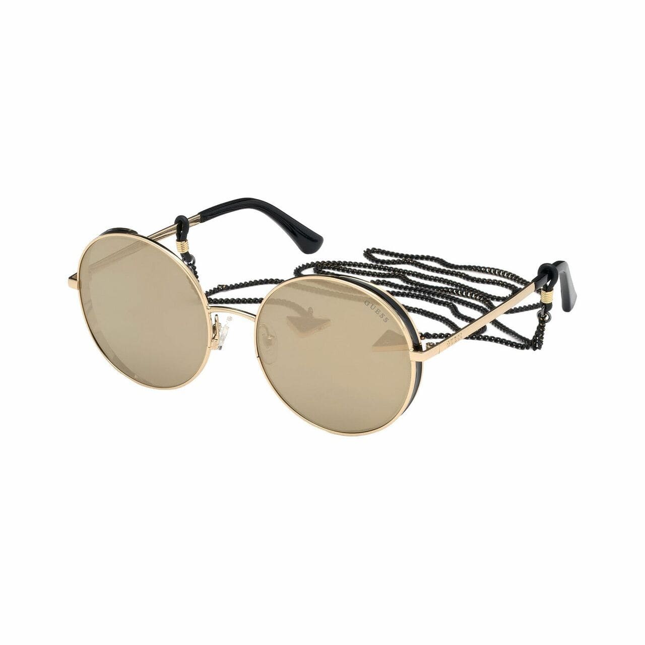 Guess GU7606-32G Gold Round Mirrored Brown Lens Women's Metal Sunglasses 889214013538