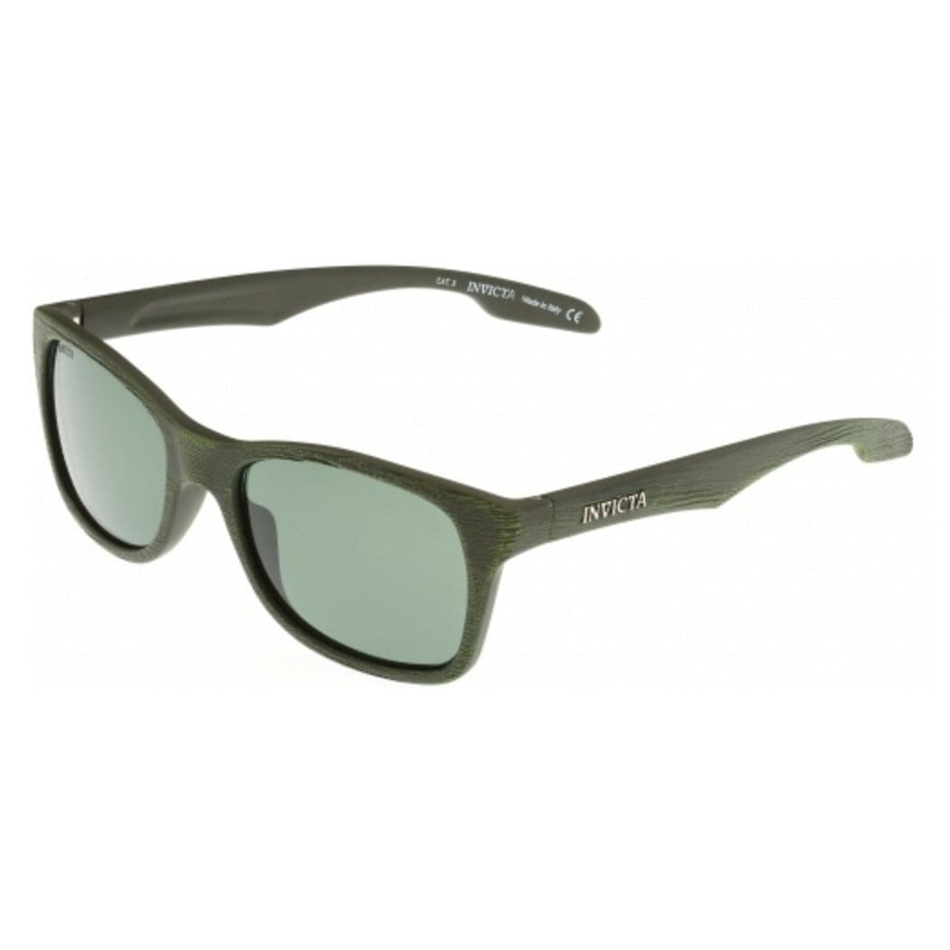 Invicta IEW012-01 Invicta Sun Wood Texture Green Full Rim Grey Lenses Wayfarer Sunglasses Frames 886678191956