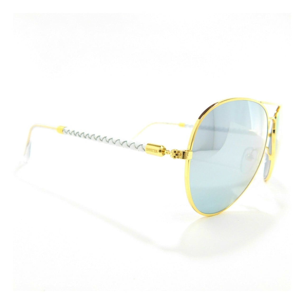 Invicta IEW023-29 Invicta Sun Gold Tone Full Rim Aviator Sunglasses Frames with White Lenses