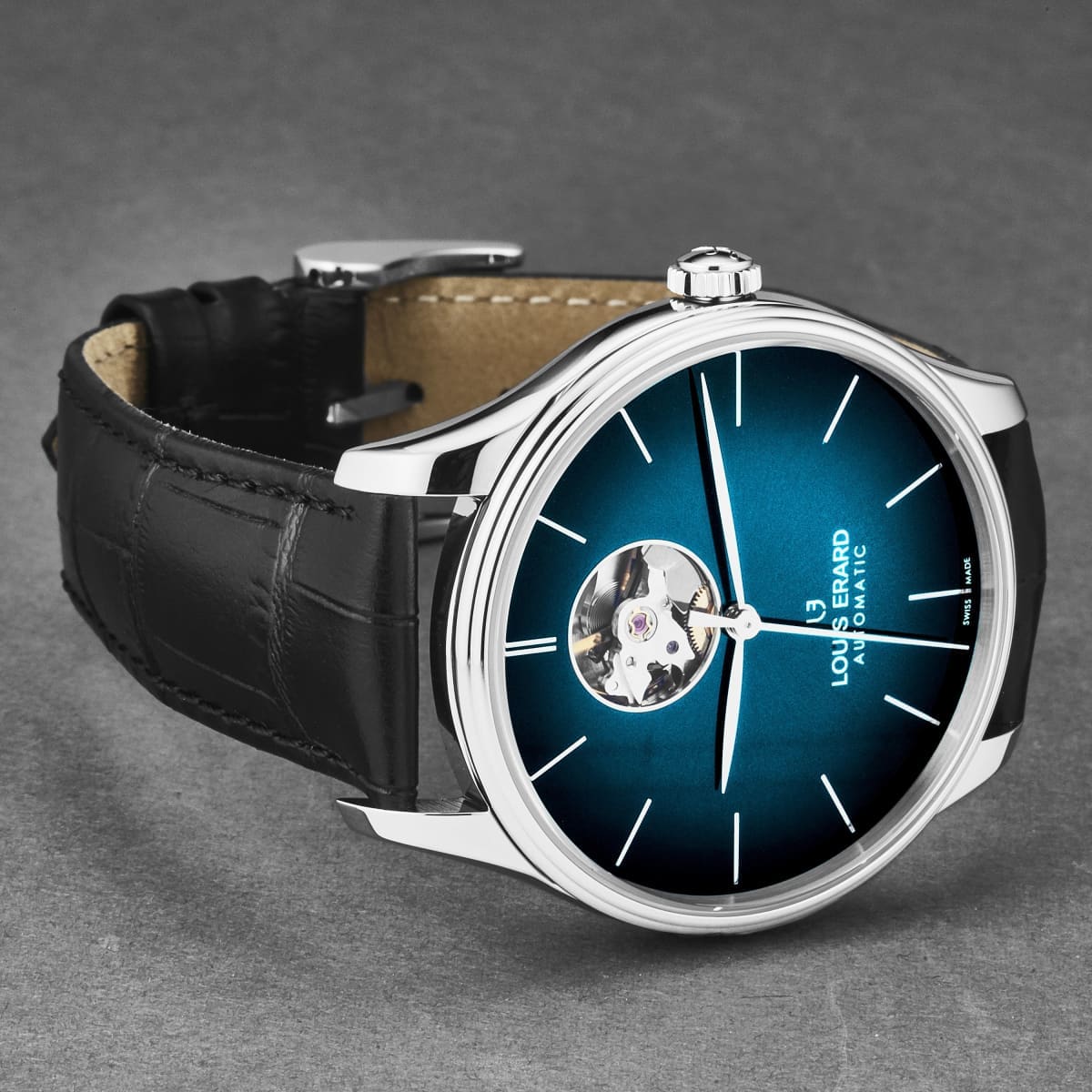 Louis Erard Men’s ’Heritage’ Blue/Black Dial Black Leather Strap Automatic Watch 60287AA85.BAAC82 - On sale